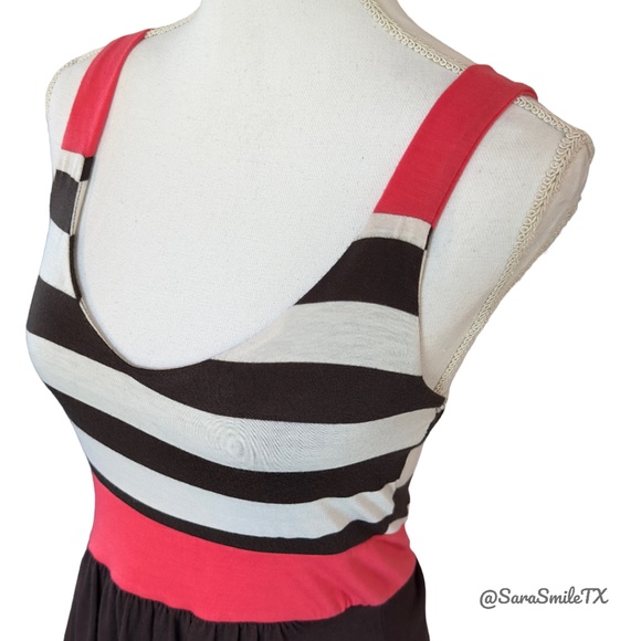 C. GRAFFITI Pink Brown Striped Sleeveless Fit & Flare Summer Mini Dress - Picture 7 of 12